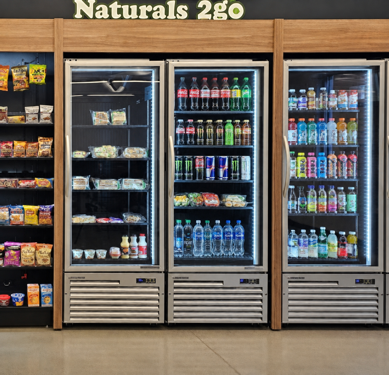 Naturals2Go micro market with refrigerated coolers